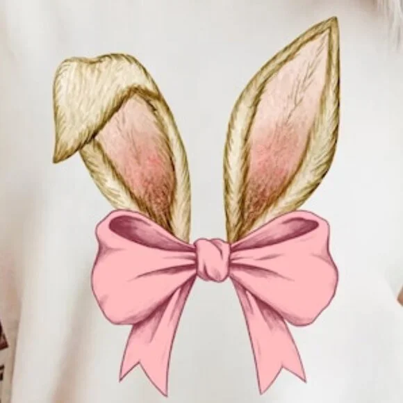 Coquette Bow Bunny Ears Shirt, Cute Bunny Tee - Picture 2 of 4